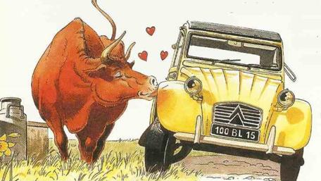 Cow Kisses Citroen Car Romance wallpaper