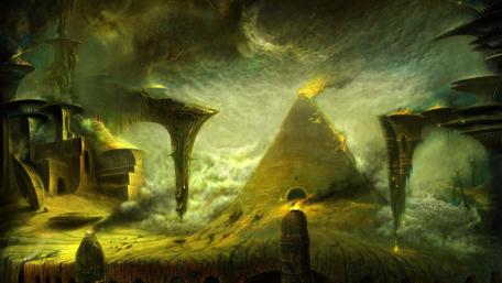 Mystical Pyramid Midst Enigmatic Clouds wallpaper