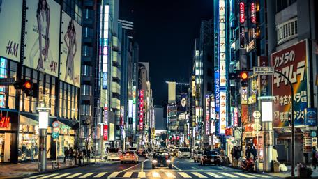 Bustling Japanese Street at Nighttime wallpaper