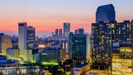 Tokyo Skyline at Sunset with Vibrant City Lights wallpaper