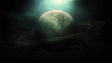 Mystical Planet Enshrouded in Rings and Cosmic Glow wallpaper