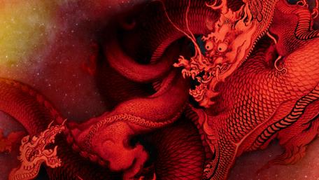 Fiery Red Dragon in the Night Sky wallpaper
