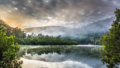 Mystical Morning Mirror Lake wallpaper