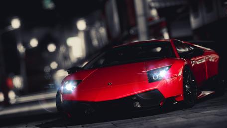 Red Lamborghini Murcielago in City Nightscape wallpaper