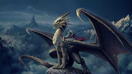 Majestic Dragon and Warrior Overlook wallpaper