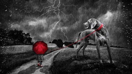 Red Umbrella in Fantasy Storm wallpaper