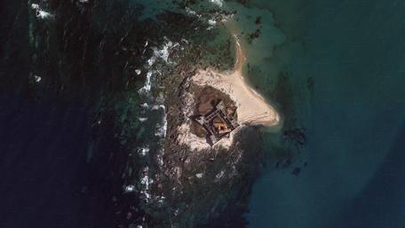 Abandoned Fortress on Insua Island Above the Ocean wallpaper
