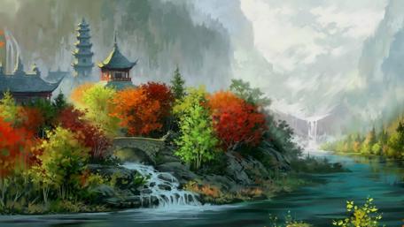 Autumn Serenity at the Temple wallpaper
