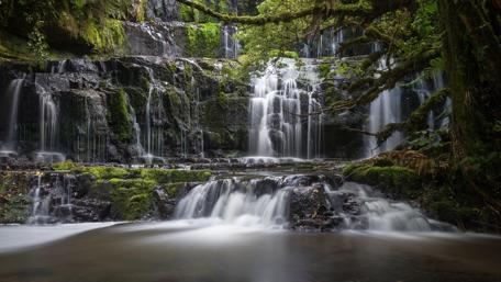 Enchanting New Zealand Waterfall wallpaper