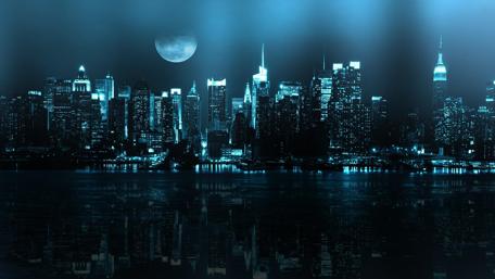Mystical City Under a Full Moon Nightscape wallpaper