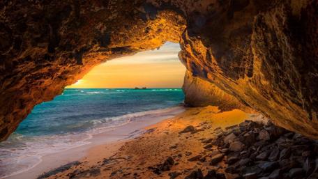 Cave View of a Stunning Sunset wallpaper