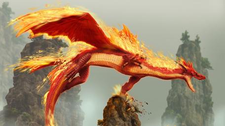 Fiery Dragon in Mystical Mountains wallpaper