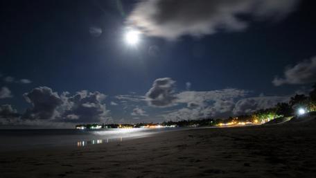 Serene Beach Under a Full Moon Night wallpaper