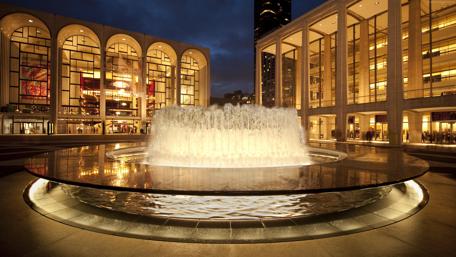 Captivating Lincoln Center Fountain in New York City at Night wallpaper
