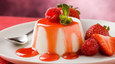 Delicious Panna Cotta with Strawberries and Raspberries wallpaper