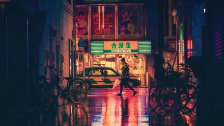 Neon Glow of a Rainy Japanese Street wallpaper