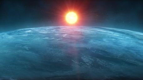 Golden Sunrise Over Blue Planet wallpaper