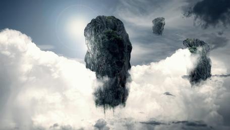 Floating Islands in a Dreamy Sky Scene wallpaper