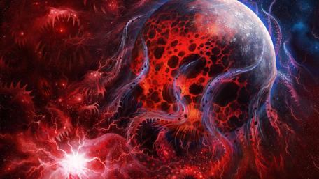 Mystical Red Nebula and Celestial Skull wallpaper