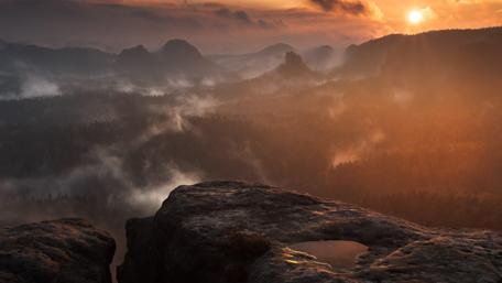 Majestic Misty Mountain Sunrise wallpaper