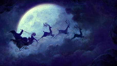 Santa's Sleigh Under the Moonlit Sky wallpaper