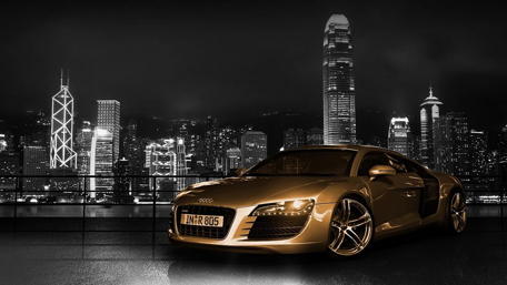 Sleek Audi in Monochrome Cityscape Visions wallpaper