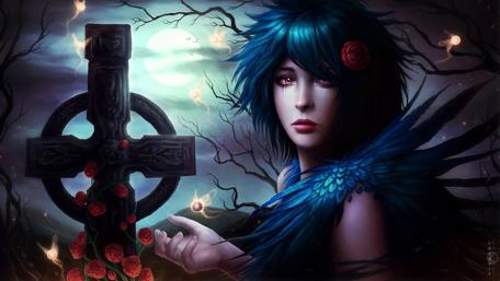 Ethereal Guardian of the Moonlit Cross wallpaper