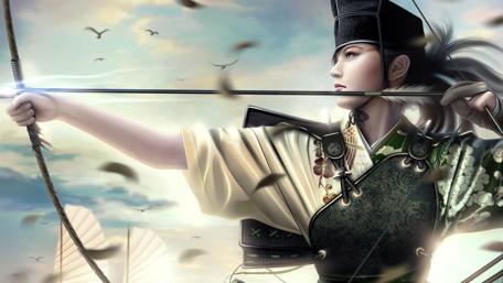Elegant Archer in Windy Battle Scene wallpaper