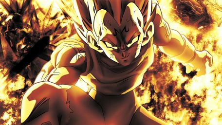 Majin Vegeta's Fiery Aura Unleashed wallpaper
