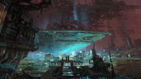 Futuristic City Under Alien Craft Visionary Dreams wallpaper