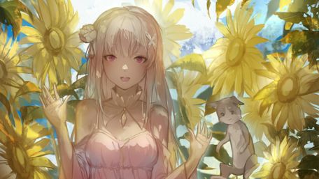 Sunlit Emilia Among Sunflowers wallpaper
