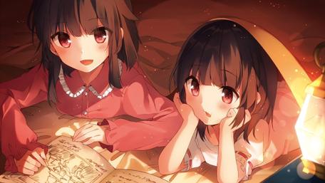 Enchanting KonoSuba Sisters by Lamplight wallpaper