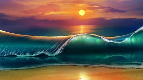 Sunset Waves on a Mystic Shore wallpaper