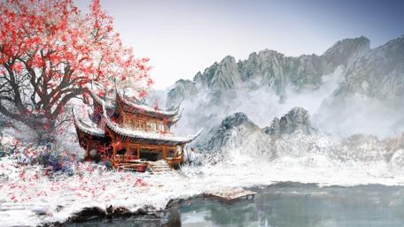 Winter's Embrace at a Traditional Japanese Dwelling wallpaper
