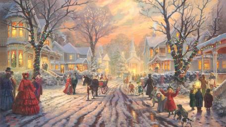 Victorian Christmas Village at Dusk wallpaper