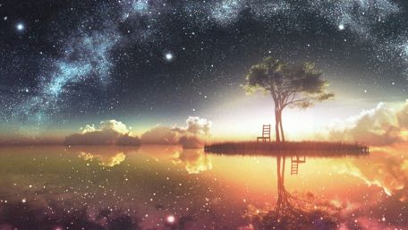 Starry Reflection: A Dreamland Oasis wallpaper