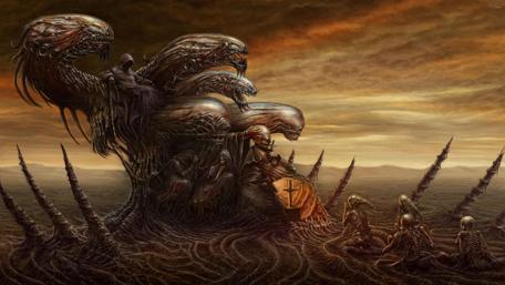 Sinister Sentinels in a Dystopian Wasteland wallpaper