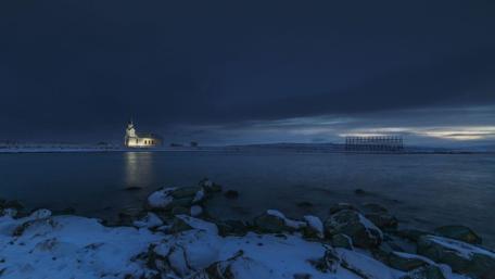Serene Winter Night at the Church wallpaper