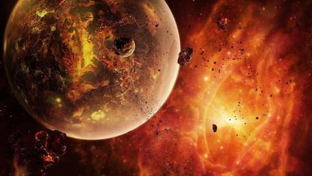 Cosmic Explosion with Distant Planets and Meteors wallpaper