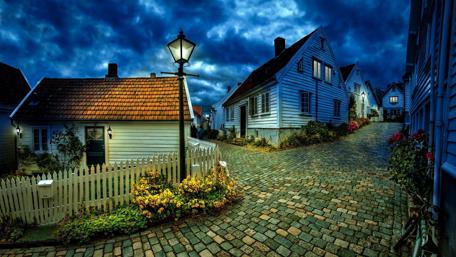 Cozy Evening in a Cobblestone Village wallpaper