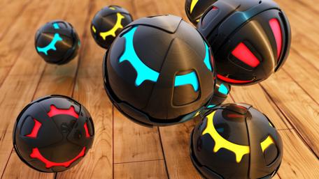 Vibrant 3D Abstract Balls on Wood Floor wallpaper