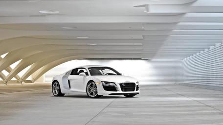 Sleek Audi R8 in Modern Parking Garage wallpaper