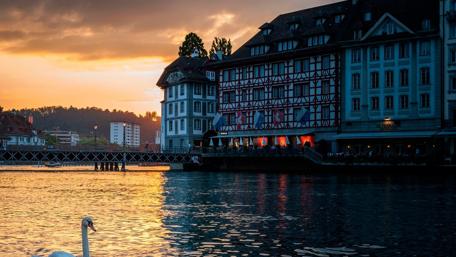 Serene Evening at Lake Lucerne in Switzerland wallpaper