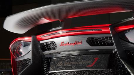Red Lamborghini Aventador Spoiler Close-Up Wallpaper wallpaper