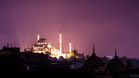 Suleymaniye Mosque Illuminated in Purple Splendor wallpaper