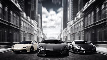 Lamborghini Trio in Monochrome Urban Sprint wallpaper