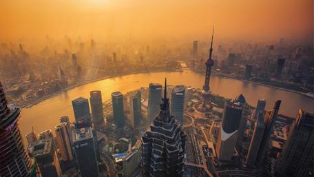 Stunning View of Shanghai Skyline at Sunset wallpaper