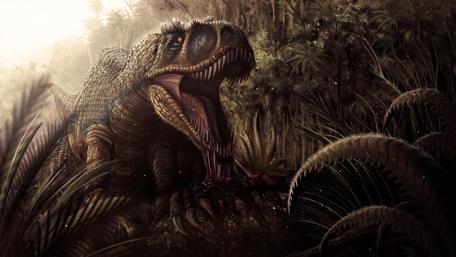 Roaring Tyrannosaurus Rex in Jungle wallpaper