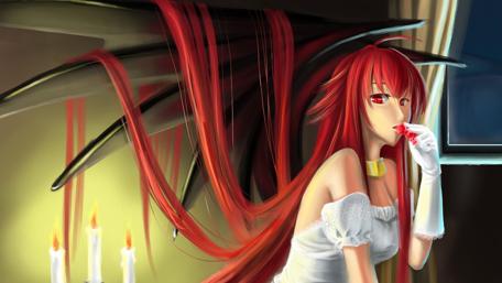 Crimson Locks in Moonlight Glow wallpaper