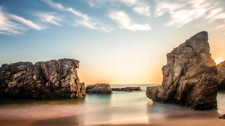 Serene Cliffs by the Seashore Sunset wallpaper